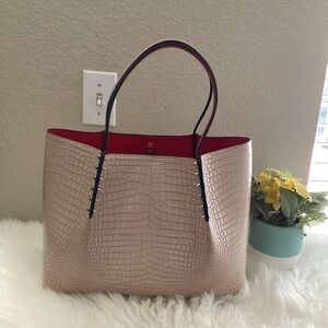 CHRISTIAN LOUBOUTIN Calfskin Spiked Small Cabarock Shopper Tote Rose De Chine